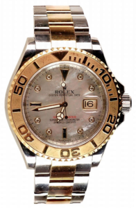 Rolex Two Tone YachtMaster with Serti Diamonds & Mother Of Pearl Dial Men's Watch