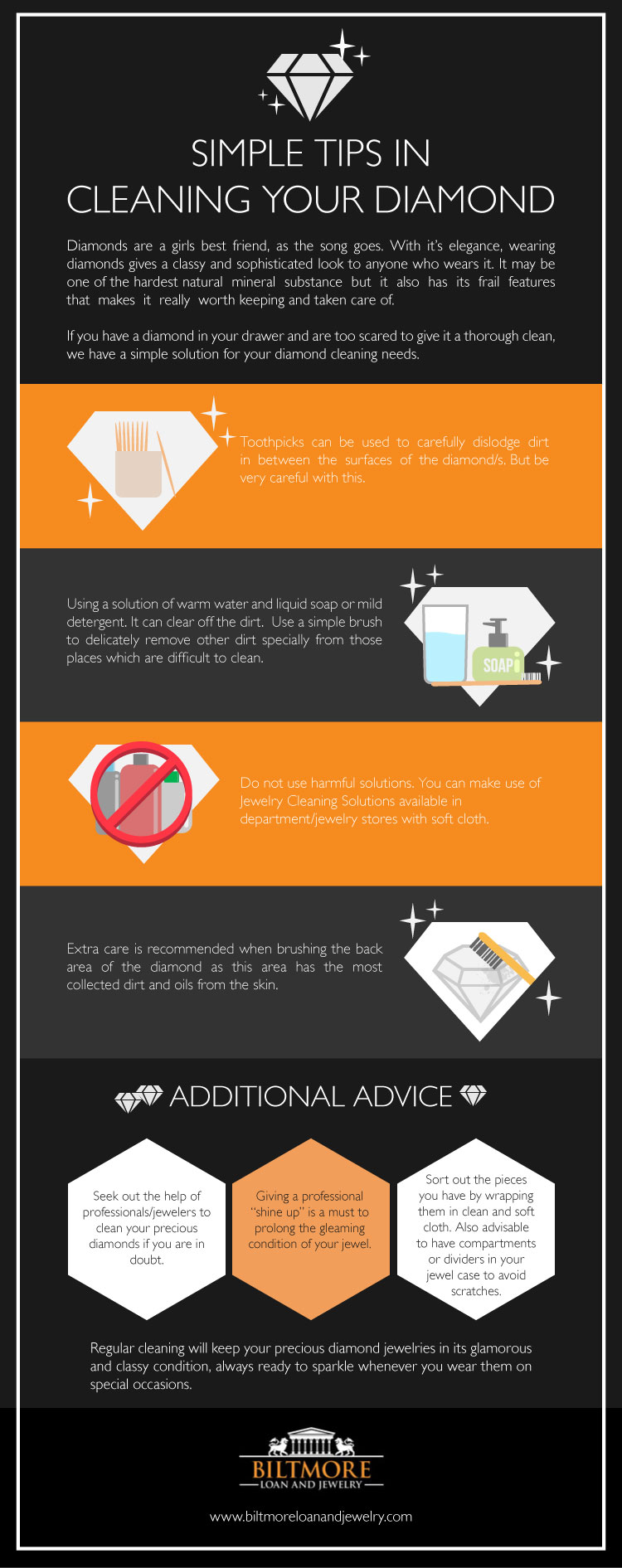 Simple Tips in Cleaning Your Diamond - Infographic
