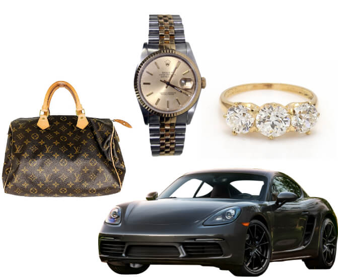 Luxury Handbag, Car, Watch, and Jewelry